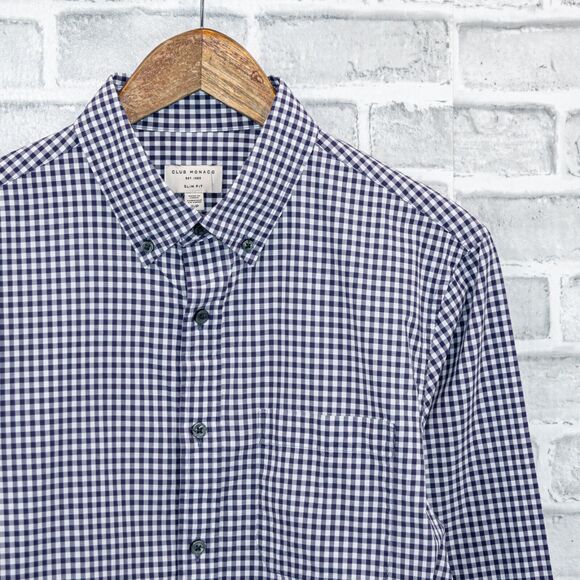 CLUB MONACO Men's Slim fit Button Down Shirt in Blue Gingham Check Size Small - Picture 2 of 5